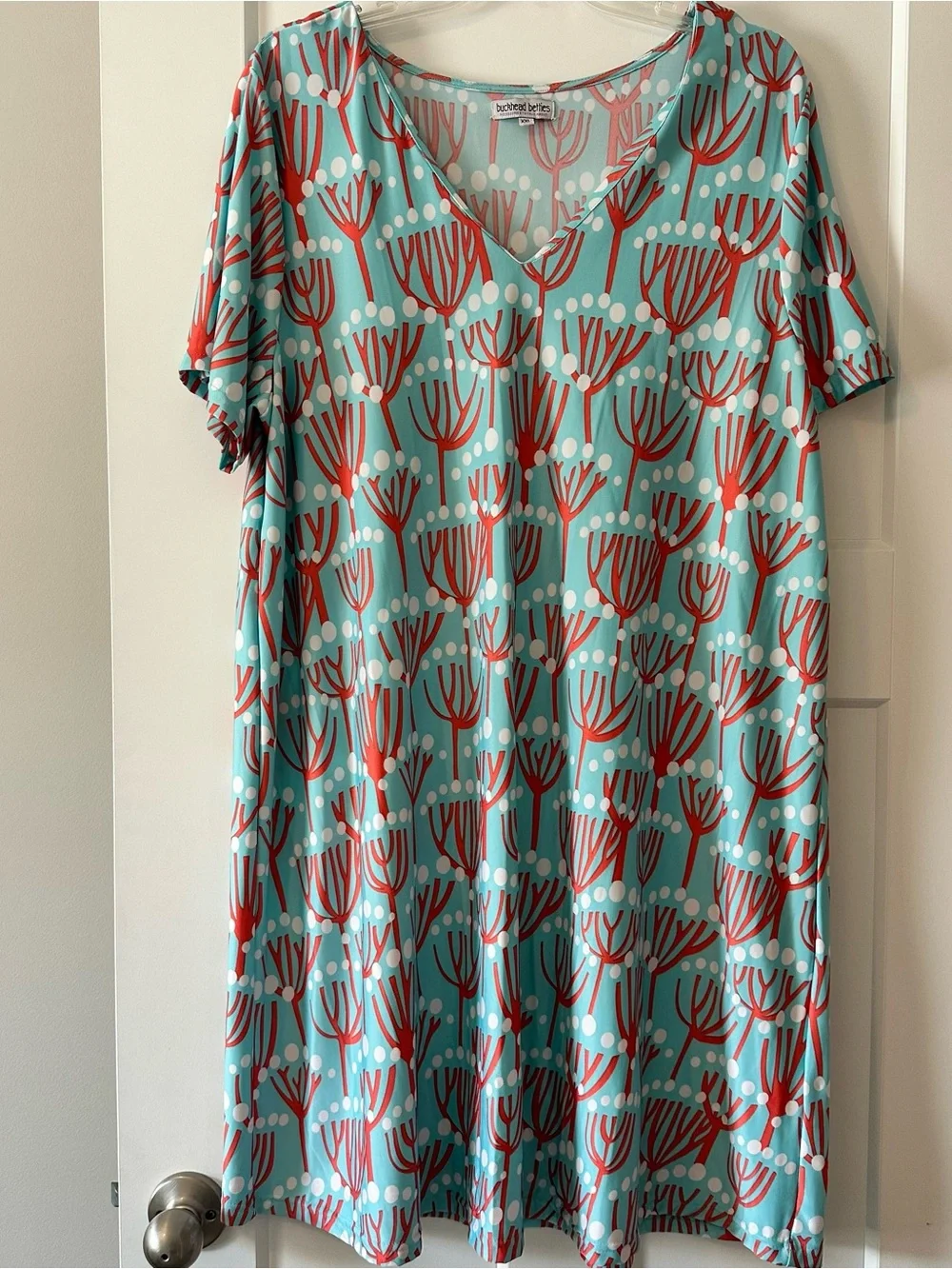 Buckhead Betties Aqua & Coral Printed V-Neck Dress XXL